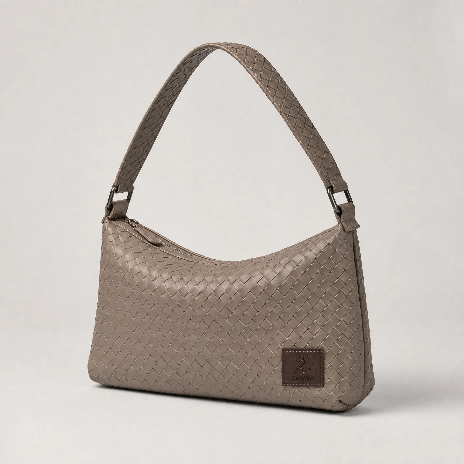 Woven East-West Shoulder Bag — Woven textile or leather alternative