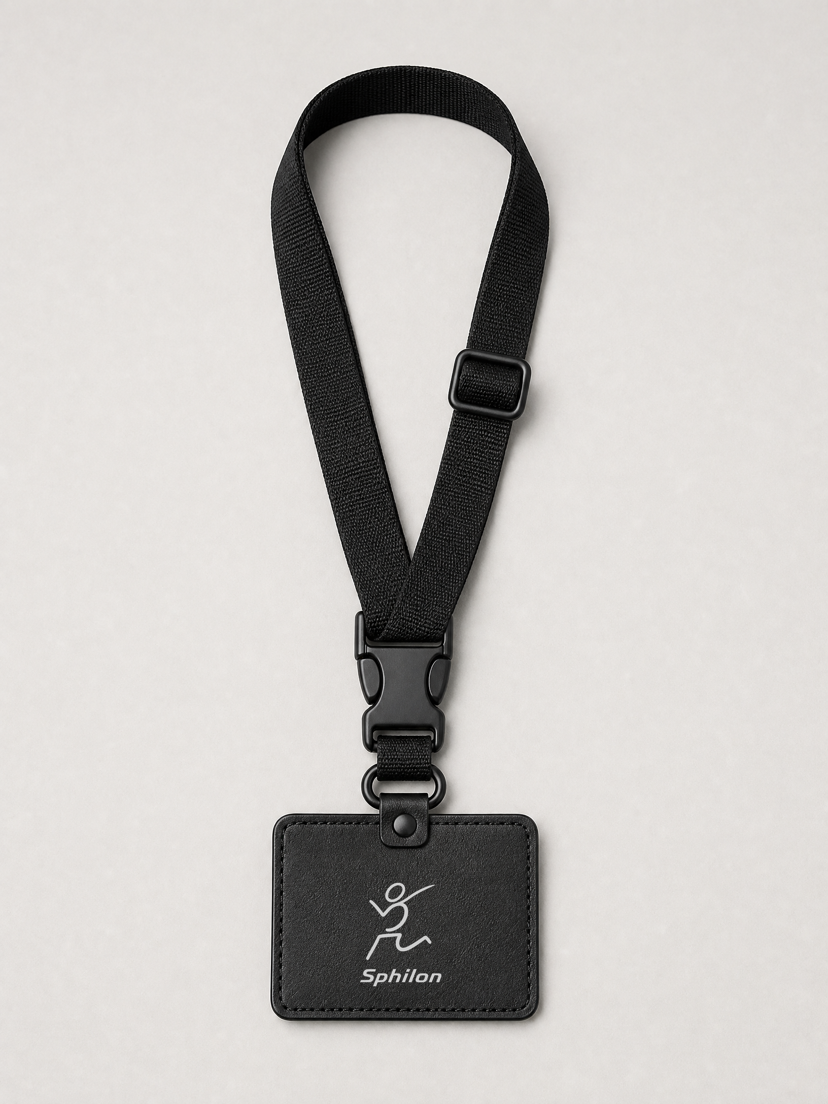 Convertible Event Lanyard — Recycled polyester with integrated black leather badge tab
