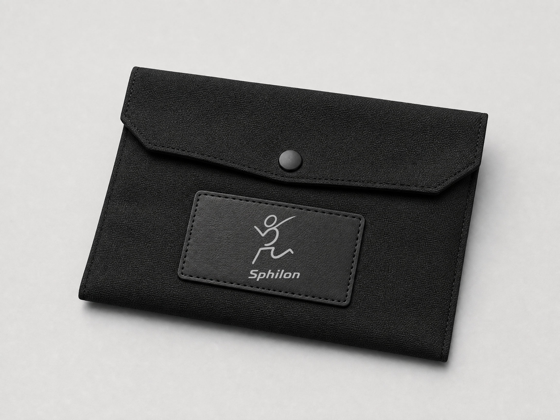 Fold-Flat Favor Pouch — Recycled textile with front black leather patch
