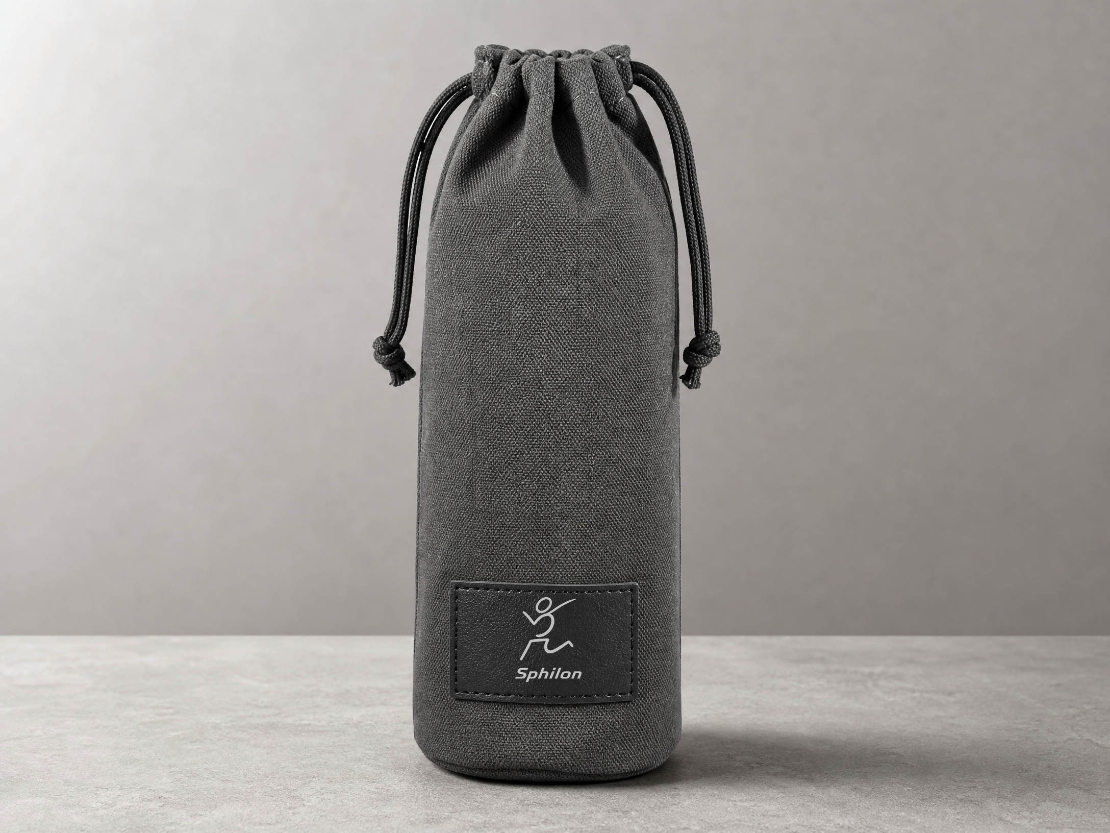 Reusable Bottle Gift Pouch — Recycled textile with front black leather patch