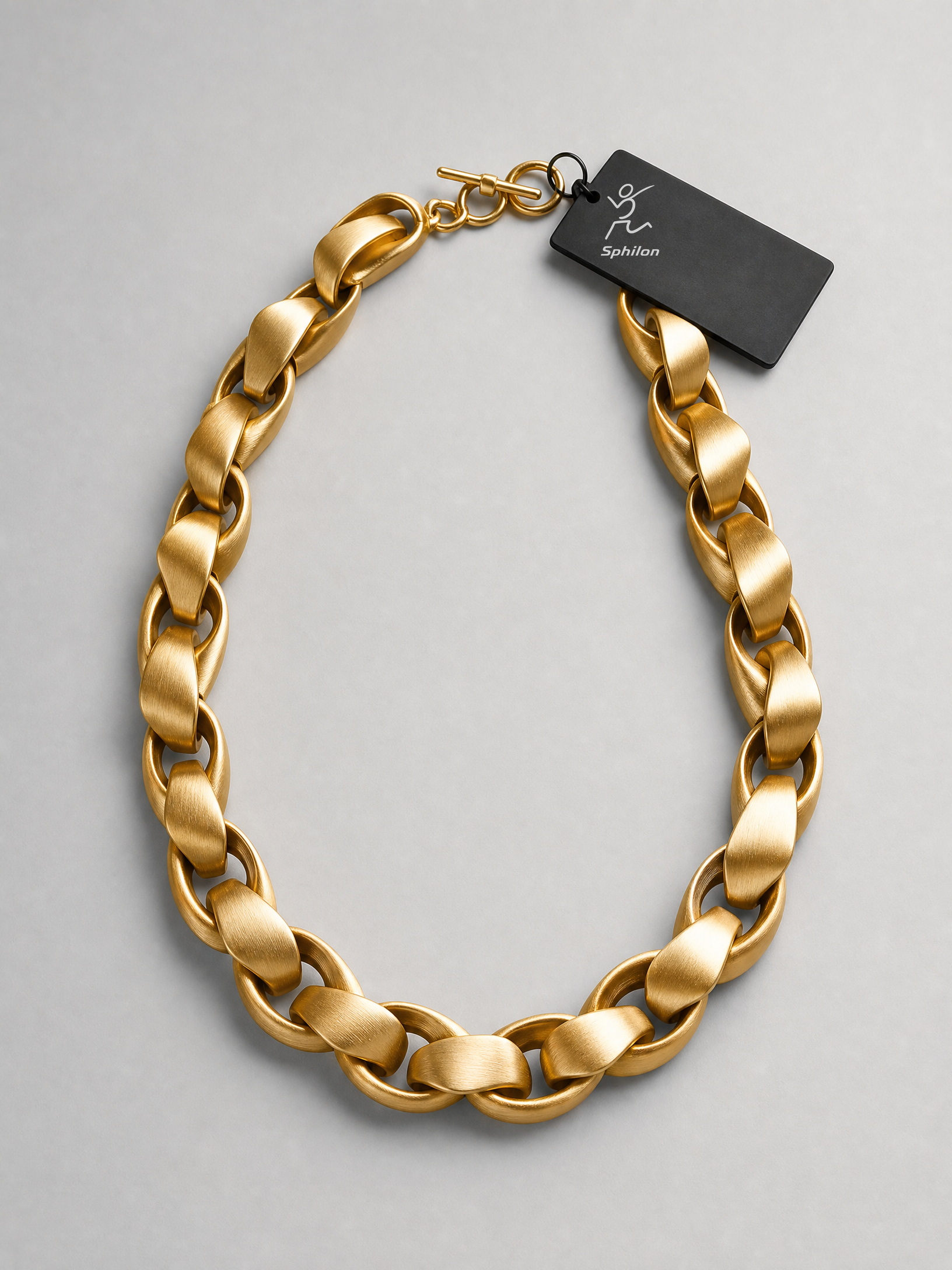 Sculptural Link Necklace — Alloy necklace with metal presentation tag